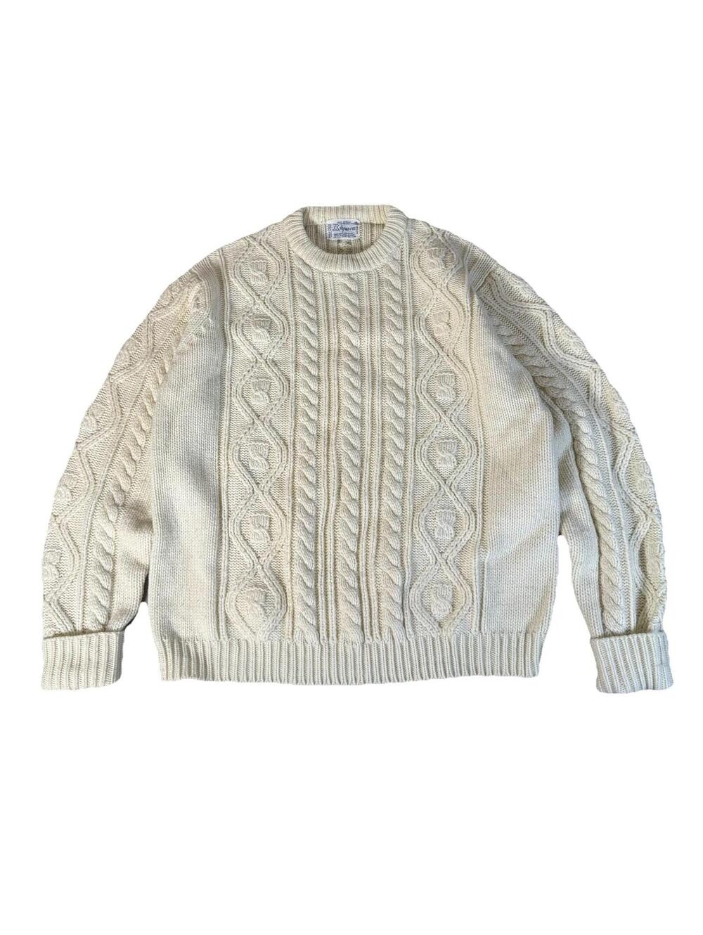 Vintage L.S. Ayres Sweater Chunky Cable Knit Acrylic 70s White Womens Size XL
